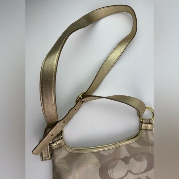 Vtg. COACH Beige and Gold Signature Canvas and Leather Crossbody Purse Bag - Picture 12 of 12